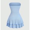 Women's Summer Strapless Tube Mini Dress Off The Shoulder Ruffle Flowy Party Beach Dresses