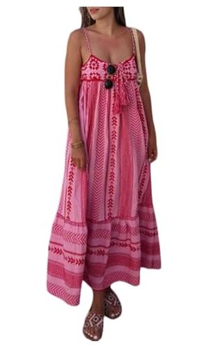 Women's Summer Boho Printed Maxi Dress Spaghetti Strap Ruffle Hem Flowy Long Cami Dresses Sundress