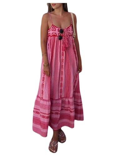31kVILm5v4L.jpg Women's Summer Boho Printed Maxi Dress Spaghetti Strap Ruffle Hem Flowy Long Cami Dresses Sundress