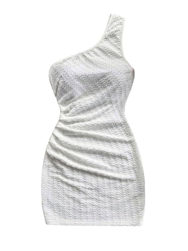 Women's Elegant One Shoulder Bodycon Dress Summer Party Ruched Women Short Dresses