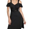 31lLrLcZsWL.jpg Women's Cold Shoulder A line Dresses V Neck Ruffle Short Sleeve Cut Out Short Dress