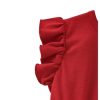 31m6H2QAEVL.jpg Girl's Cute Heart Print Belted High Waist Ruffle Hem Flared A Line Short Dress