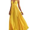 Women's Summer Halter Maxi Dress Sleeveless V Neck Split A Line Flowy Long Dresses Vacation Sundress