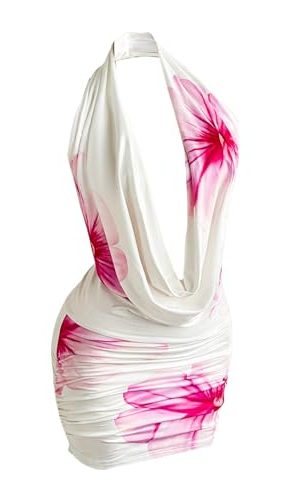 31meQ0E4qiL.jpg Women's Club Halter Cowl Neck Dress Draped Going Out Open Back Cocktail Mini Dresses Party Clubwear