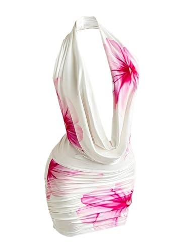 31meQ0E4qiL.jpg Women's Club Halter Cowl Neck Dress Draped Going Out Open Back Cocktail Mini Dresses Party Clubwear