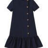 Girl's Ruffle A Line Midi Dress Button Crew Neck Short Sleeve Dresses