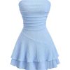 Women's Summer Strapless Tube Mini Dress Off The Shoulder Ruffle Flowy Party Beach Dresses