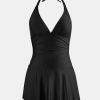 31olIKv3GoL.jpg Women's One Piece Swimdress V Neck Plunge Halter Self Tie Open Back Ruched Bathing Suit