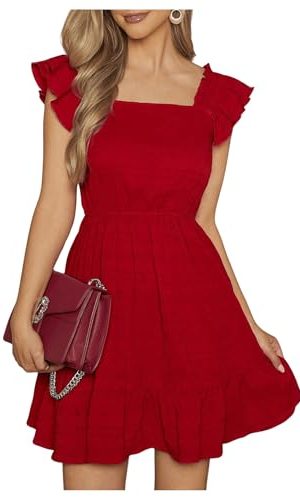 Women's Summer Dresses Ruffle Sleeve Square Neck Flowy Short Dress Going Out Dress