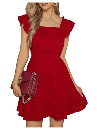 Women's Summer Dresses Ruffle Sleeve Square Neck Flowy Short Dress Going Out Dress