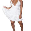 Women's Ruffle V Neck Mini Dress Sleeveless Criss Cross Frill A Line Cami Dresses