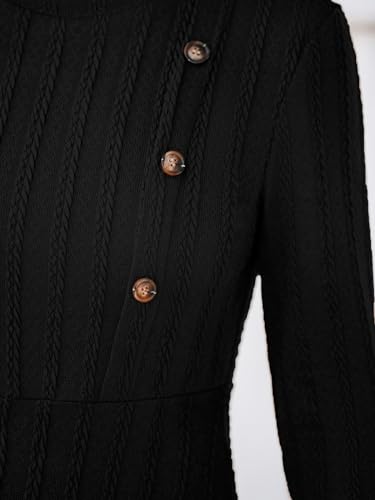 31sIz1TdnhL.jpg Women's Mini Dresses Round Neck Long Sleeve Textured Button Knit A Line Short Casual Fall Dresses