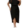 31tX448pflL.jpg Women's Plus Size Wrap Long Dress Dolman Sleeve Crew Neck Belted Casual Dresses