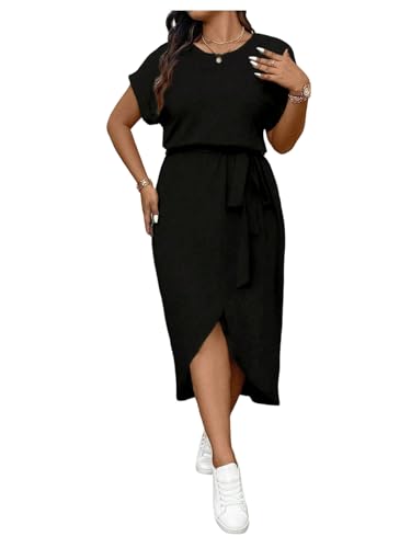 31tX448pflL.jpg Women's Plus Size Wrap Long Dress Dolman Sleeve Crew Neck Belted Casual Dresses