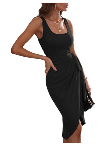 31taWPCQWSL.jpg Women's Summer Halter Casual Dresses Beach Tank Ruched Midi Dress 2025 Vacation Sundress