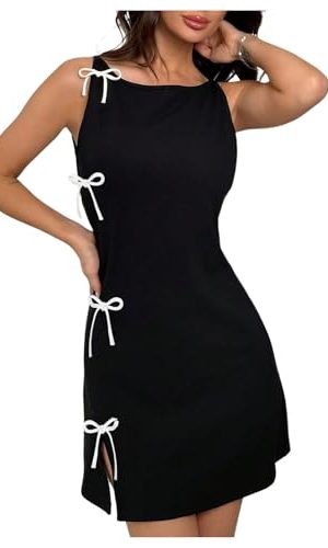 Women's Summer Sleeveless Bow Knot A Line Mini Dress Party Evening Tank Dresses