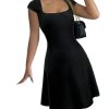 31xR9qRH7CL.jpg Women's Summer Dress Square Neck Cap Sleeve A Line Flared Short Dresses