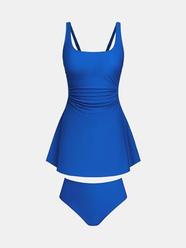 31y5SWRL-JL.jpg Women's One Piece Swim Dress Scoop Neck Bathing Suit Ruched Tummy Swimsuit Adjustable Wide Straps Sporty