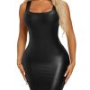 31yILLJfmxL.jpg Women's Sleeveless Bodycon Tank Dress PU Leather Mini Dresses