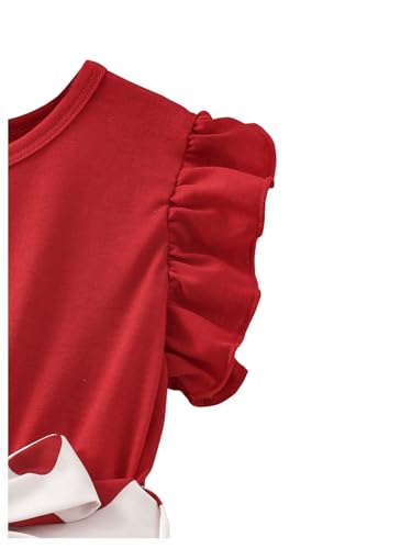 31yu1QJMH8L.jpg Girl's Cute Heart Print Belted High Waist Ruffle Hem Flared A Line Short Dress