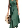 Women's Summer Casual Maxi Dress V Neck Sleeveless Elastic Waist Flowy Long Dress