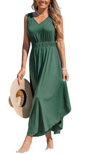 41-6-SZ4vL.jpg Women's Summer Casual Maxi Dress V Neck Sleeveless Elastic Waist Flowy Long Dress