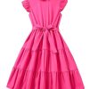 Girl's Ruffle Trim Dress High Waist A Line Casual Party Dress with Belt