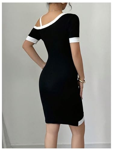 410GSstk7iL.jpg Women's Cold Shoulder Short Sleeve Bodycon Dress Color Block Wrap Summer Dresses