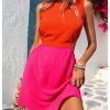 410SlgIWEdL.jpg Women's Color Block Tank Dress Crew Neck Sleeveless Cut Out A Line Summer Mini Dresses
