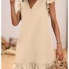 Summer Dresses for Women V Neck Cap Sleeve Ruffle Hem Smock Short Dress