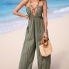 410qYRuH5mL.jpg Women's Summer Jumpsuit Plunging Halter Sleeveless Striped Casual Dressy Outfit Wide Leg Pockets Maxi Overall