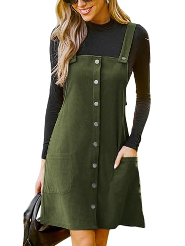 411-z5JKkGL.jpg Casual Dresses for Women Square Neck Button Front Sleeveless Pockets A Line Mini Overall Dress