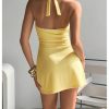 411IdtUrEeL.jpg Women's Deep V Neck Halter Fitted Mini Dress Button Down Sleeveless Summer Vacation Dresses