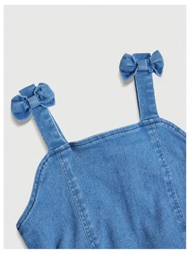 411Tuix-7qL.jpg Girl's Sleeveless Ruched Ruffle Hem Denim Dress Bow Cute A Line Summer Dress