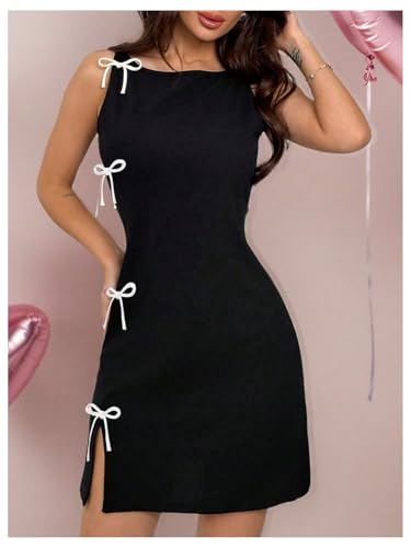 Women's Summer Sleeveless Bow Knot A Line Mini Dress Party Evening Tank Dresses
