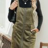 Faux Suede Mini Fall Dresses for Women Square Neck Pull Ring Zipper Front Pockets Wide Straps Casual Autumn Dress