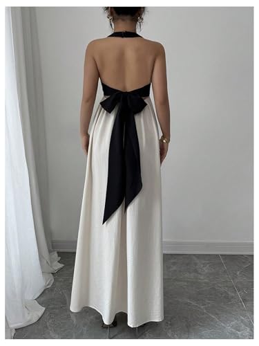 411gdguQR9L.jpg Women's Backless Halter Maxi Dress Summer Bow Tie Flowy Vacation Party Dresses