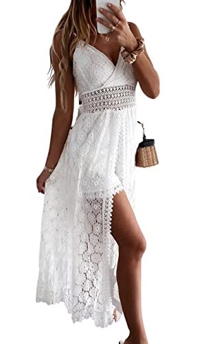 412NMSR8O4L.jpg Women's Ruching Smocking Jumpsuit Summer Slip V Neck Backless Maxi High Low
