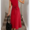 412m0FBQ7ZL.jpg Women's Square Neck Button Down Summer Dresses Bow Tie Elegant Midi Dress