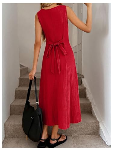 412m0FBQ7ZL.jpg Women's Square Neck Button Down Summer Dresses Bow Tie Elegant Midi Dress
