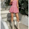 413DFF6w8mL.jpg Women's Plaid Strapless Bubble Dress Sleeveless Ruffle Mini Tube Dresses