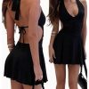 Women's Summer Sleeveless Halter Bodycon Mini Dress High Waist Backless Ruched Club Party Dress
