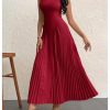Women's Maxi Dress Sleeveless Pleated A Line Mock Neck Flowy Long Dresses