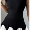 Women's Summer Off The Shoulder Mini Dress Color Block A Line Flared Cocktail Party Dresses