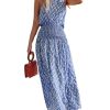 413zjmtuUlL.jpg Women's Maxi Dress One Shoulder Sleeveless Smocked Floral Printed Self Tie Boho Long Dress Summer Dress Blue Floral, S