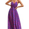 Women's Maxi Dress Floral Print Twisted V Neck Sleeveless Long Dress Summer Casual Dress