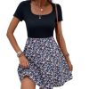 Women's Elegant Floral Dresses Scoop Neck Short Sleeve Short Dress for Women 2025