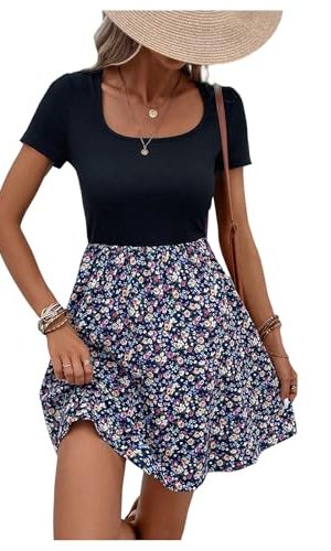 Women's Elegant Floral Dresses Scoop Neck Short Sleeve Short Dress for Women 2025