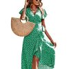 415BEpGKqpL.jpg Women's Polka Dots Short Sleeve V Neck Wrap Dress Tie Side Ruffle Midi Dresses