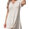 Women Waffle Knit Bathing Suit Cover Up Short Sleeve Twist Hem Swimsuit Coverup for Summer Vacation